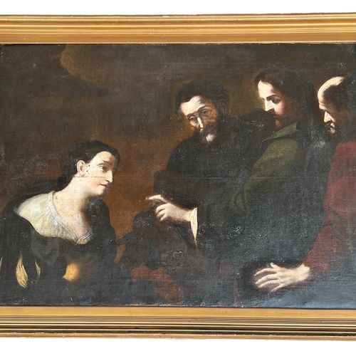 Null 归功于马蒂亚-普雷蒂（又称卡拉布雷斯），塔弗纳，1613-1699，马耳他，17世纪中期大型布面油画
基督和迦南妇人》，装在一个鎏金木框里，旧的重线。&hellip;