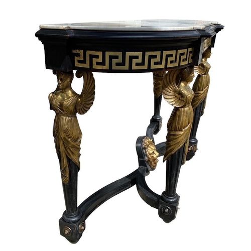 Null CONSOLE DE STYLE NÉOCLASSIQUE DU XIXE SIÈCLE, ÉBONISÉE ET MONTÉE SUR MÉTAL &hellip;