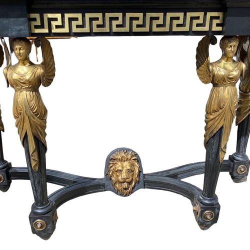 Null CONSOLE DE STYLE NÉOCLASSIQUE DU XIXE SIÈCLE, ÉBONISÉE ET MONTÉE SUR MÉTAL &hellip;