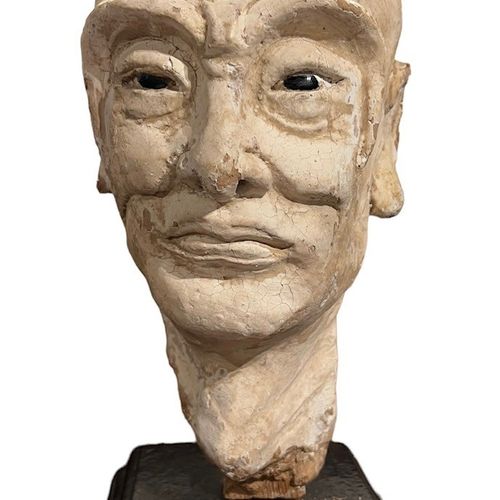 Null A CHINESE MING PERIOD TERRACOTTA 
Polychrome painted head of a Luohan with &hellip;