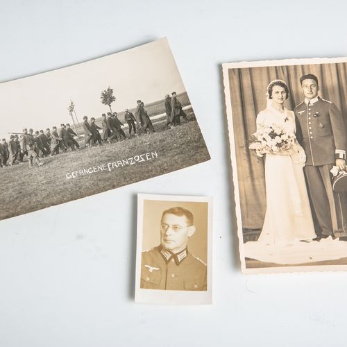 Null 一组3张照片/明信片（第一次和第二次世界大战），描绘了囚犯（法国）、结婚照（手绘）和肖像。条件在良好的年龄。