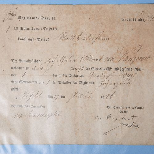Null Certificate from the year 1826, "The compulsory military ... Has ... A depu&hellip;
