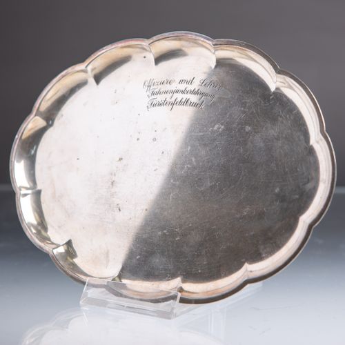 Null Small tray, silver plated metal, wavy rim, in the mirror dedication "Offizi&hellip;