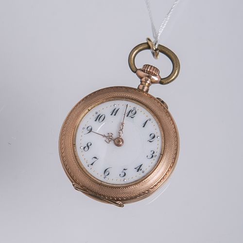 Null Lady's pocket watch 585 RG (Switzerland), white enamel dial w. Roman numera&hellip;