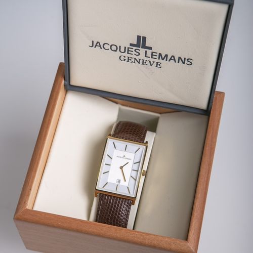 Null Jacques Lemans"（瑞士）男式腕表，不锈钢镀金，白色表盘，带标记，日期显示，原厂表壳。如新，功能未测试。