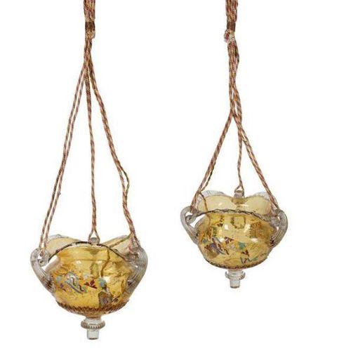 PAIR OF LARGE LATE 19TH CENTURY FRENCH EMILE GALLE GILT AND ENAMELLED GLASS MOSQ&hellip;