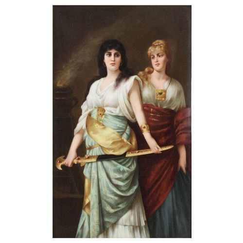 A FINE AND LARGE LATE 19TH CENTURY K.P.M. PORCELAIN PLAQUE DEPICTING JUDITH FINE&hellip;