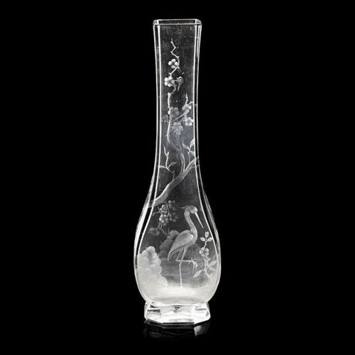 BACCARAT 'JAPONISME' ENGRAVED-GLASS BOTTLE VASE, RETAILED BY GEORGES ROUARD, PAR&hellip;
