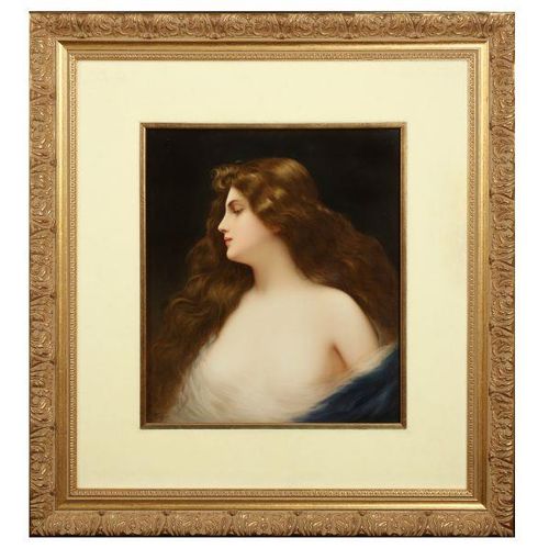 A LARGE LATE 19TH CENTURY BERLIN K.P.M. PORCELAIN PLAQUE DEPICTING A MAIDEN GRAN&hellip;