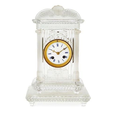 BACCARAT FROSTED AND PRESSED GLASS MANTEL CLOCK LATE 19TH/ EARLY 20TH CENTURY PE&hellip;