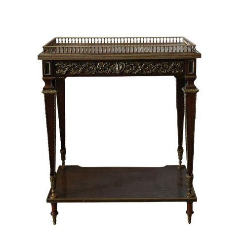 A 19TH CENTURY FRENCH MAHOGANY AND GILT BRONZE MOUNTED TABLE IN THE STYLE OF LIN&hellip;