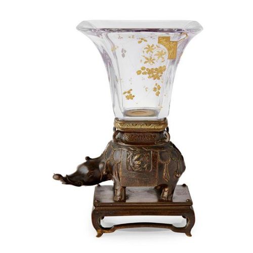 BACCARAT 'JAPONISME' GILT GLASS AND PATINATED BRONZE ELEPHANT VASE LATE 19TH CEN&hellip;