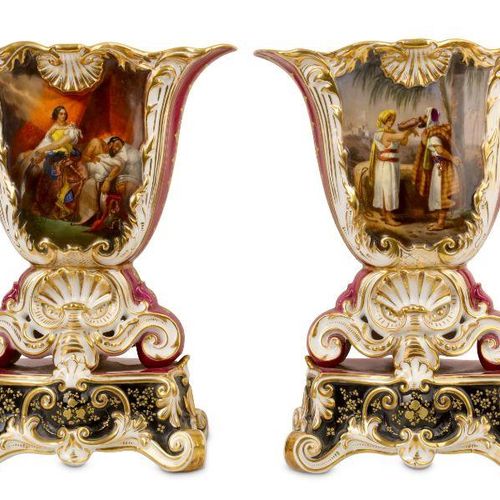 A PAIR OF 19TH CENTURY FRENCH JACOB PETIT STYLE PORCELAIN VASES DEPICTING BIBLIC&hellip;