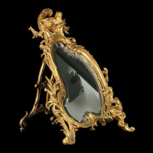 A FINE LATE 19TH CENTURY FRENCH GILT BRONZE TOILET MIRROR IN THE MANNER OF GABRI&hellip;