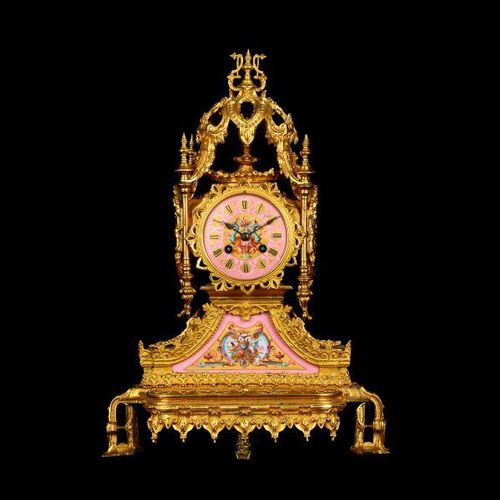 A THIRD QUARTER 19TH CENTURY FRENCH ORMOLU AND PINK PORCELAIN MANTEL CLOCK QUART&hellip;