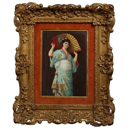 A LATE 19TH CENTURY FRAMED BERLIN K.P.M. PORCELAIN PLAQUE DEPICTING A GIRL WITH &hellip;