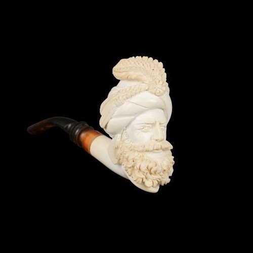 A 19TH CENTURY MEERSCHAUM PIPE CARVED IN THE ORIENTALIST STYLE WITH A BEARDED GE&hellip;