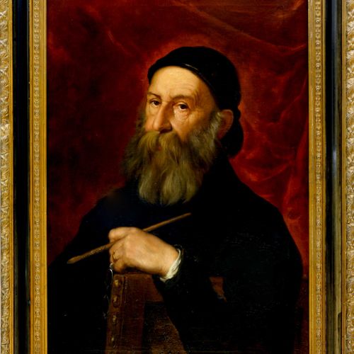Maler des 19. Jh., Künstlerselbstbild mit Pinsel und Brille in den Händen Pittor&hellip;