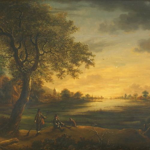 Holland, 17. Jh., Uferlandschaft bei Dämmerung Holanda, siglo XVII. Paisaje en l&hellip;