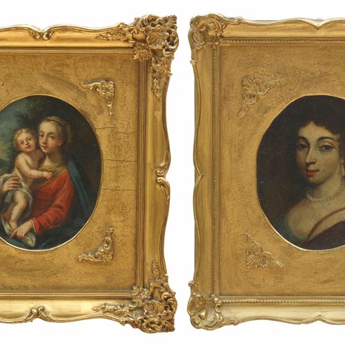 Maler des 17. Jh., wohl Italien, Madonna mit Kind + Bildnis 画家，17世纪，可能是意大利 圣母与儿童&hellip;