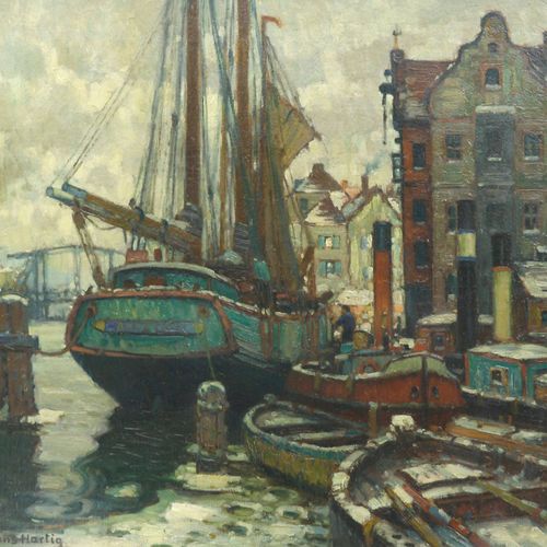 Hartig, Hans, Winter im Stettiner Hafen Hartig, Hans (1873 Poméranie - 1936 Berl&hellip;