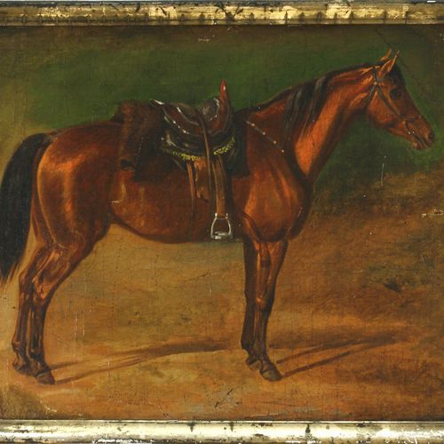 Lang, Heinrich, Gesatteltes, braunes Pferd, nach rechts Lang, Heinrich (1838 Rat&hellip;