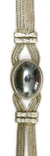 Halskette, Art Deco, 925er Silber mit Hämatitcabochon 项链，装饰艺术，925银与凸圆形赤铁矿平分，编织的项&hellip;