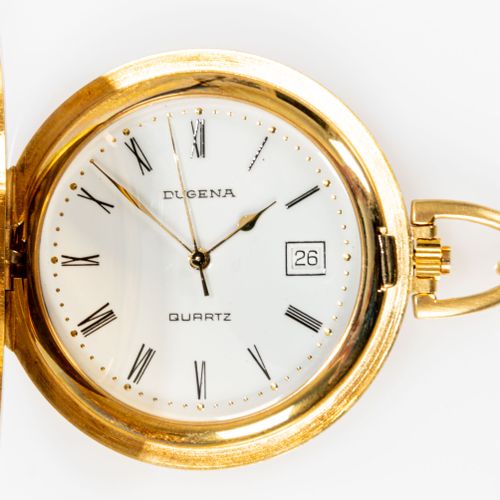 Null 
Flat, gold-plated DUGENA pocket watch with date display on the "3", centra&hellip;