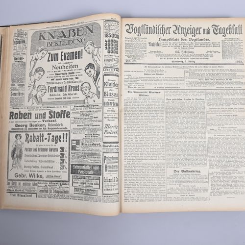 Null "Vogtländischer Anzeiger "1913年3月1日至4月30日，装订成册，状况非常好，档案副本



请注意，这里给出的最低估价是&hellip;