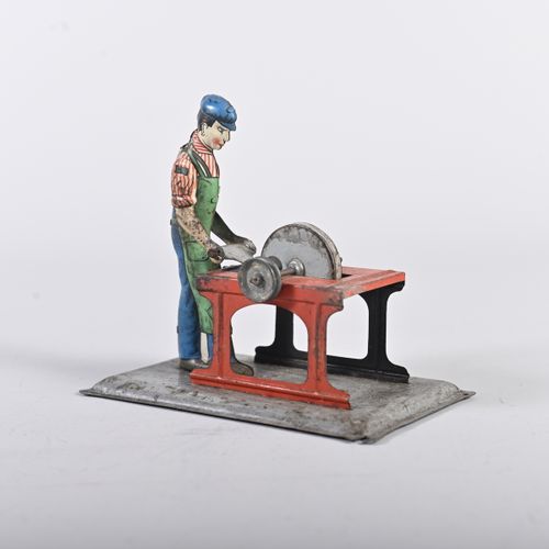 Null Steam engine model, man at the grindstone, tin lithographed, around 1920, p&hellip;
