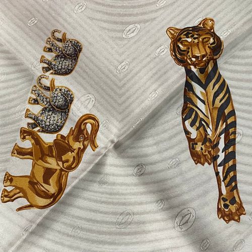 Null Foulard quadrato di seta Cartier, stampato con uccelli gioiello e animali a&hellip;