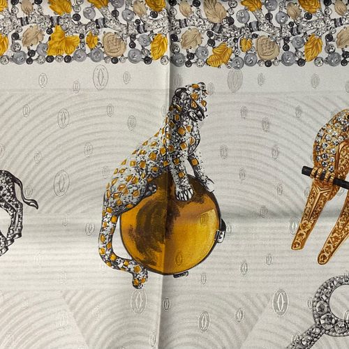 Null A Cartier square silk scarf, printed with jeweled birds and African animals&hellip;