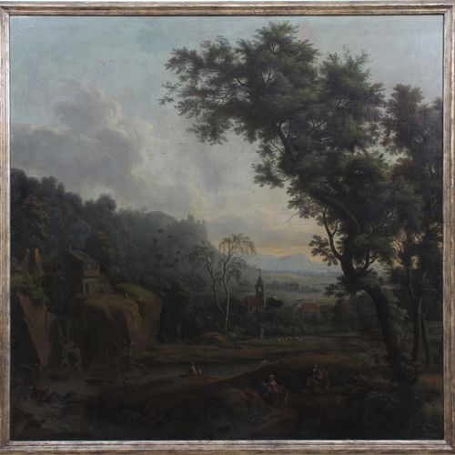 Null Bemmel, Peter von.纽伦堡 1685 - 1753 雷根斯堡。签名。在田园诗般的氛围中，视野远眺，教堂、村庄和废墟都在眼前。前景是河边&hellip;