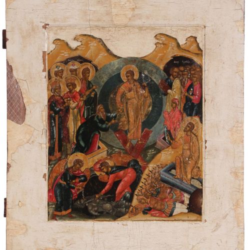 Null 图标。俄罗斯，19世纪末，"'复活'"。钢笔画/木头。高：48 x 40,5厘米。