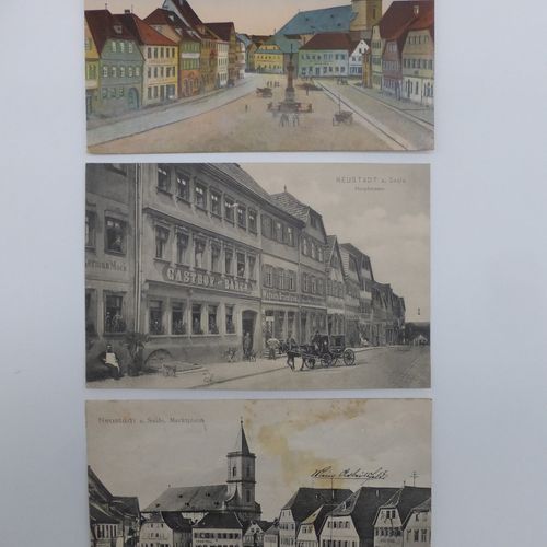Null W-8771, 3 tarjetas postales Bad Neustadt / Saale, a.O. Gasthof Bären, gel.