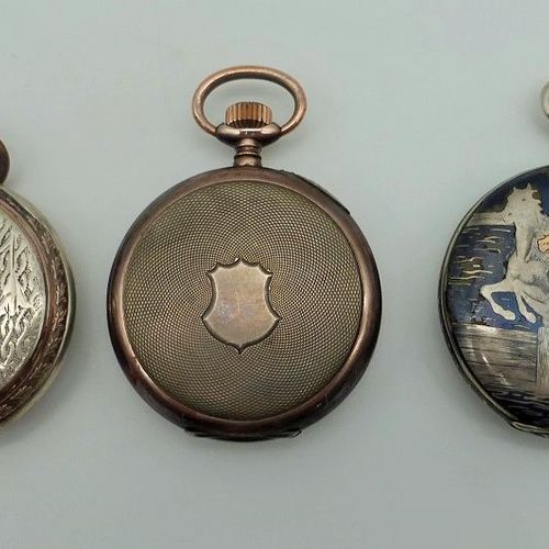 Null 3 silver pocket watches, 1x Doxa Tulasilber with fine decorated case, dial &hellip;