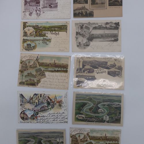 Null W-8711, 10 tarjetas postales Volkach, Gruss aus, Litho's, a.O., 2x tarjeta &hellip;