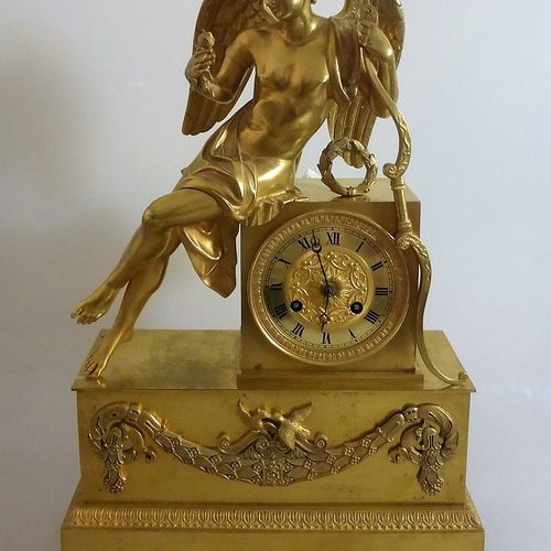 Null France - Empire style mantel clock, 1st half 19th century, fire gilded, cup&hellip;