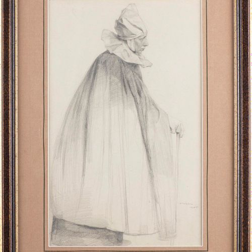 Null Miklos HAZ (1883-?), "Le capucin", crayon sur papier signé en bas à droite &hellip;