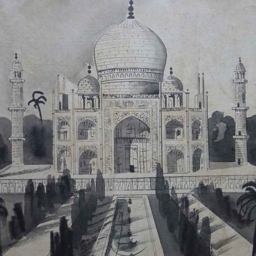 Hillig - Taj Mahal 亚洲--希里格，G.（？）泰姬陵。纸上水彩画。难以辨认的签名，日期为 "Ja. 1932"，标题为 "泰姬陵阿格拉"。印度&hellip;