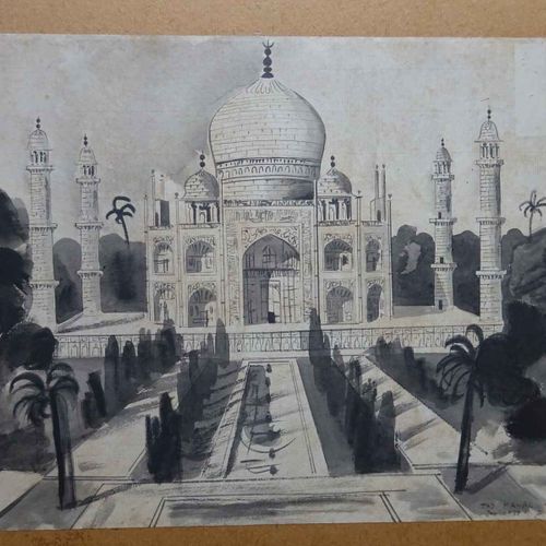 Hillig - Taj Mahal Asia.- Hillig, G. (?) Taj Mahal. Watercolor on paper. 1932. H&hellip;