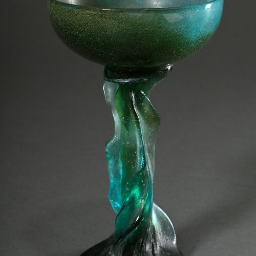 Null 
Green pâte de verre glass goblet bowl, bottom sign. "Daum France", 20th ce&hellip;