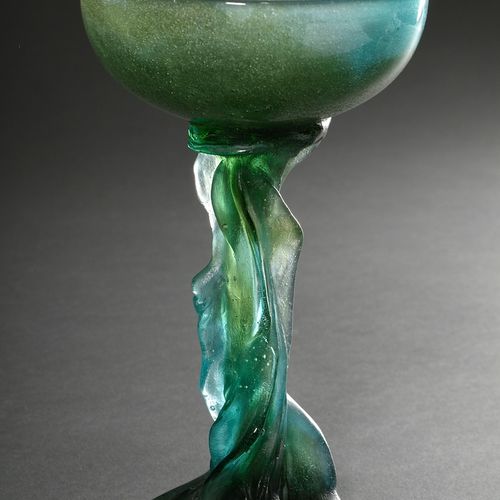 Null 
Green pâte de verre glass goblet bowl, bottom sign. "Daum France", 20th ce&hellip;