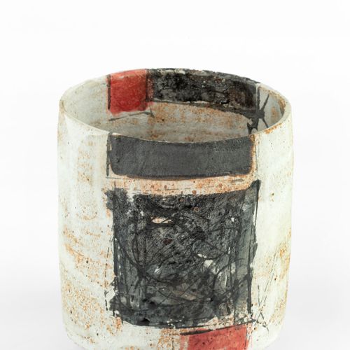 Null 
罗宾-韦尔奇（1936-2019


茶碗



炻器，燕麦色的釉面，下面是方块的彩色滑液



印有陶工的印章



高10.5厘米。