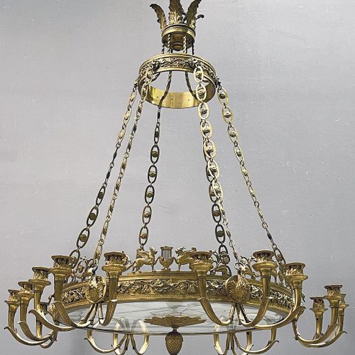 Schinkel, Karl Friedrich (1781 Neuruppin-Berlin 1841), att. 晚期古典主义的玻璃碗冠，18个火焰。火鎏&hellip;