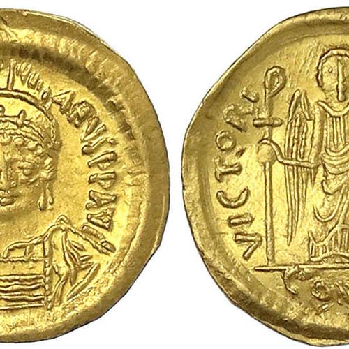 Null 拜占庭金币, 帝国, 查士丁尼一世, 527-565, Solidus 527/565, 君士坦丁堡, 第5个Offizin.4.36克。
优秀/印记&hellip;