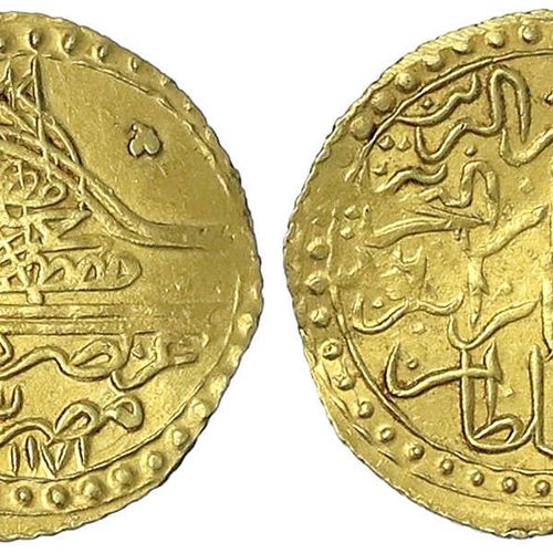 Null 外国金币和奖牌，埃及，穆斯塔法三世1757-1774，Zeri Mahbub AH 1171 = 1757，Misr。2.6克。
优秀。佩尔622。