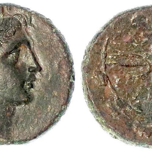 Null 古希腊钱币，马其顿，菲利波斯五世，公元前221-179年，铜币24毫米。赫利俄斯头像/花环中的闪电束。
，优秀。SNG哥本哈根1260号。