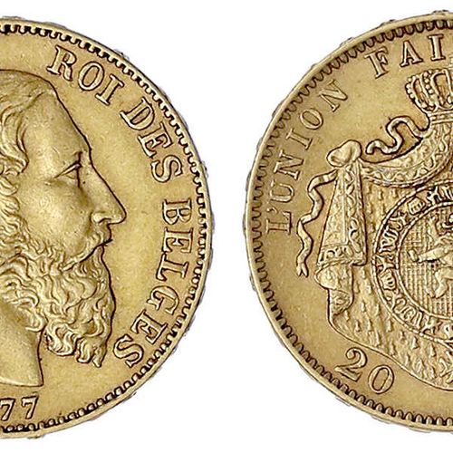 Null 外国金币和奖牌，比利时，利奥波德二世，1865-1909年，1877年20法郎，6.45克。900/1000。
优秀。Krause/Mishler 3&hellip;