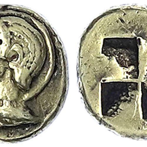 Null 古希腊金币，Mysia, Cyzicus, Hekte ELEKTRON公元前550/450年。 Ephebos头戴铁饼，下面是金枪鱼/方形incus&hellip;